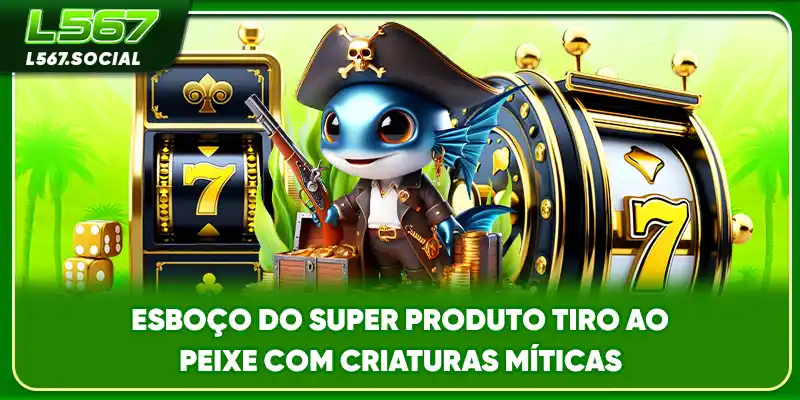 Esboço do super produto tiro ao peixe com criaturas míticas